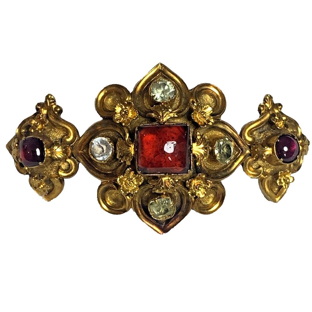 Antique Georgian 12K Gold Garnet Large Brooch c.1800s Converted Pendant 15g